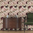 Vintage Butterfly Wallpaper Peel and Stick, Beige/Pink Floral Contact Paper, Thick Boho Chic Wall Paper Mural Self Adhesive Waterproof Removable for Bathroom Shelf Cabinet Drawer Table 17.5