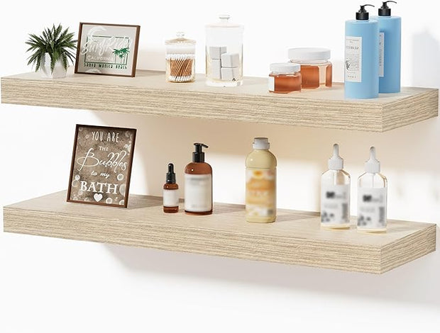 Floating Shelves for Wall, Bathroom Shelves Over Toilet, Wall Shelves & Book Shelf for Room, Hanging Shelf, Modern Wooden Mounted Floating Shelves, 24x7x1.5 in (Oak, Set of 2)