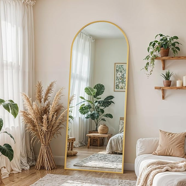 Full Length Mirror, 58" x 18" Arched Full Body Mirror Large Standing Floor Mirrors, Mirrors for Bedroom, Bathroom, Living Room Standing or Wall Leaning, Gold