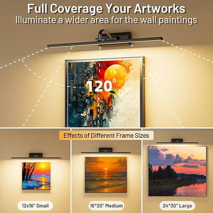 AIFEI Wireless Picture Lights for Wall Battery Operated, 8000mAh Long-Last Lights for Pictures on Wall, Remote & Touch, 3 Color Dimmable No Wiring Needed Art Light for Paintings Poster, 23.6" Black