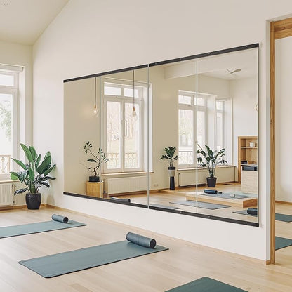 Home Gym Mirror for Wall,56x28x2PCS Full Length,Glass Frameless Body Large Mirror for Home Gym,Workout,Bedroom,Garage(Black)