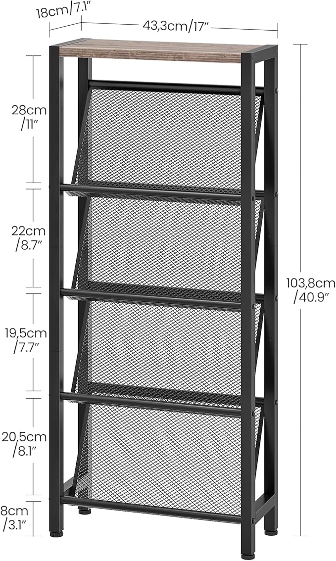 Shoe Rack, 5-Tier Slanted Shoe Rack, Narrow Shoe Storage Shelf, Slim Shoe Organizer for Entryway, Space-Saving, Wooden Top and Metal Frame, for Entryway, Hallway, Greige and Black TXJ03BG