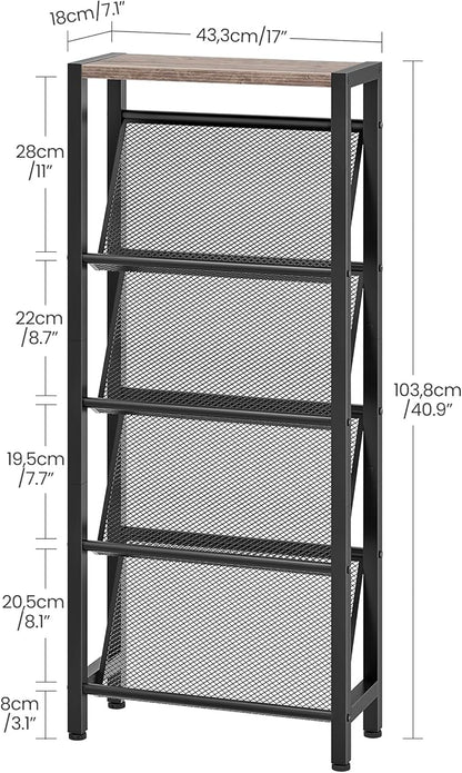 Shoe Rack, 5-Tier Slanted Shoe Rack, Narrow Shoe Storage Shelf, Slim Shoe Organizer for Entryway, Space-Saving, Wooden Top and Metal Frame, for Entryway, Hallway, Greige and Black TXJ03BG