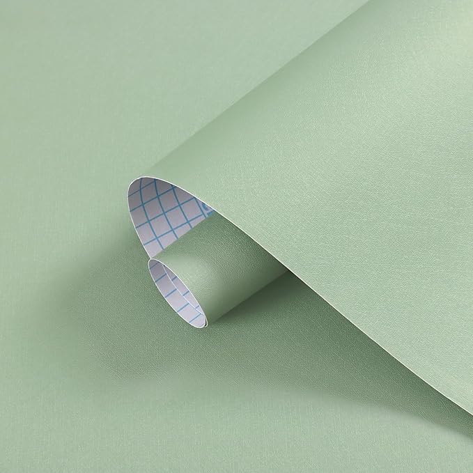Dimoon 17.7''x118'' Peel and Stick Wallpaper Light Green Contact Paper for New Environmentally Friendly Materials Thickening Upgrade Embossed Renter Friendly Wall Paper Vinyl Countertop Bedroom