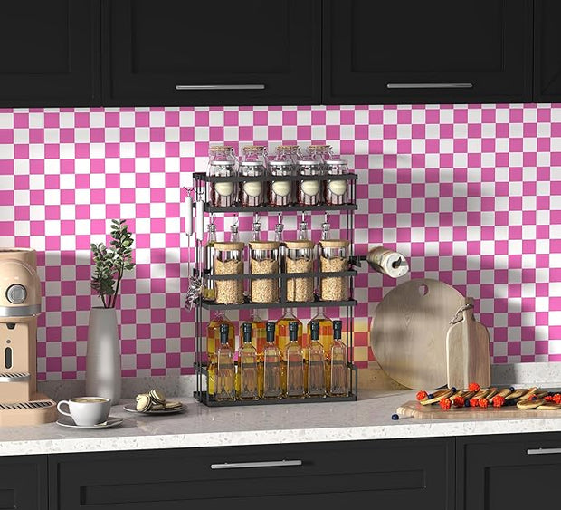Modern Peel and Stick Wallpaper Pink and White Mosaic Checkered Contact Paper 17.7"x118" Self Adhesive Lattice Wallpaper Removable Decorative Wallpapers for Bedroom Countertops Cabinet Vinyl Roll