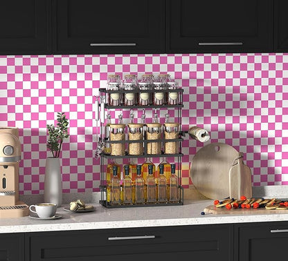 Modern Peel and Stick Wallpaper Pink and White Mosaic Checkered Contact Paper 17.7"x197" Self Adhesive Lattice Wallpaper Removable Decorative Wallpapers for Bedroom Countertops Cabinet Vinyl Roll