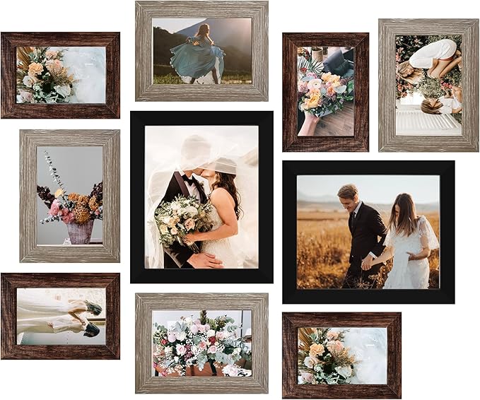 LUCKYLIFE Picture Frames Collage Wall Decor 10-Pack, Gallery Wall Frame Set with 8x10 5x7 4x6 Frames in 3 Different Finishes