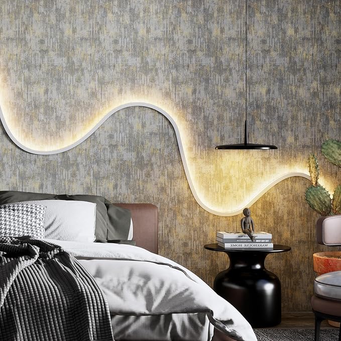 JiffDiff Vintage Metallic Peel and Stick Wallpaper Industrial Metallic Concrete Wall Paper Modern Stick on Wallpaper Self Adhesive Contact Paper (17.3" x 1200" Light Gray)