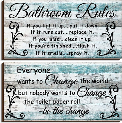 Jetec 2 Pieces Funny Bathroom Signs Bathroom Wall Decor Toilet Wall Accessories Farmhouse Toilet Rustic Wooden Signs, 12x6 Inch(Chic Style)