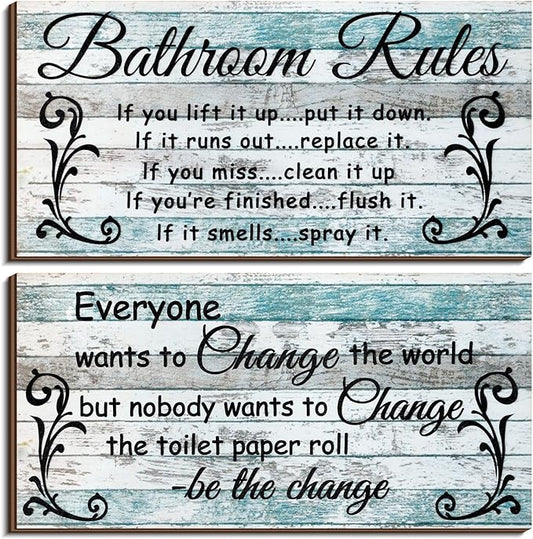 Jetec 2 Pieces Funny Bathroom Signs Bathroom Wall Decor Toilet Wall Accessories Farmhouse Toilet Rustic Wooden Signs, 12x6 Inch(Chic Style)