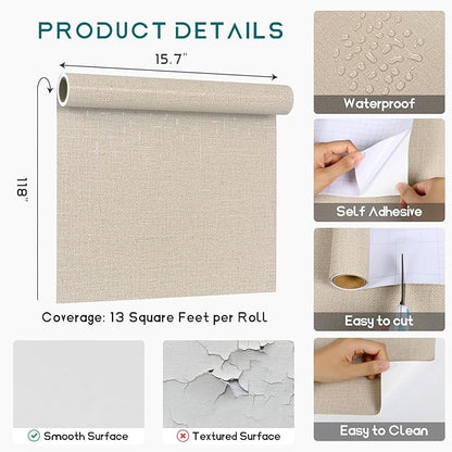 VEELIKE Beige Grasscloth Wallpaper Textured Peel and Stick Grass Cloth Wallpaper for Bedroom Living Room Wall Covering 15.7''x118'' Removable Prepasted Weave Wallpaper Beige Contact Paper for Walls