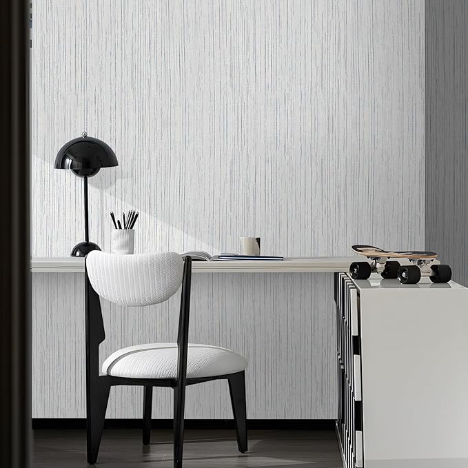 Beige Grey Grasscloth Wallpaper Peel and Stick 15.74