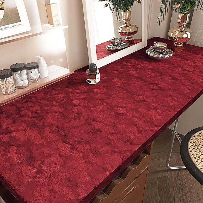 Wallercity Soft Red Velvet Felt Drawer Liner Self Adhesive Retro Velvet Burgundy Peel and Stick Wallpaper Jewelry Box Liner Decorative Flocked Fabric Wallpaper for Drawers Shelf Cabinets 11.8"x78.7"