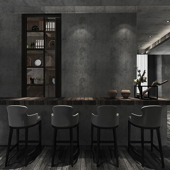 TOTIO Wide Grey Concrete Wallpaper Peel Stick 24x708inch Matte Thicken Waterproof Adhesive Dark Gray Cement Textured Contact Paper Vinyl Wall Paper for Store Rental House Industrial Style Cement Gray