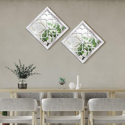Tatuo 4 Pcs Mirrors Square Wall Mirror, Gorgeous Rustic Farmhouse Accent Mirror, Rustic for Bathroom Renovation Bedrooms Living Rooms, 12 x 12 Inch(Elegant White)