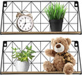 Greenco Geometric Mounted Floating, Home Decor, Metal Wire and Rustic Wood Wall Storage Shelves for Bedroom, Living Room, Bathroom, Kitchen, Office and More – Set of 2