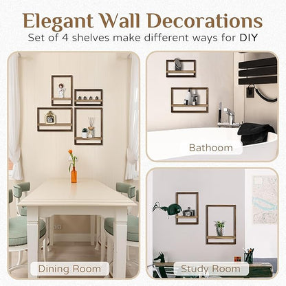 Wood Wall Shelves for Bedroom Farmhouse - Rustic Floating Shelf Decorative Storage Shelving Wall Mounted Decor with Frame for Living Room
