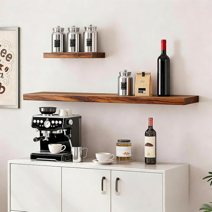 Vervida® Floating Shelves for Wall 35.4" Extra Long - Wall Shelf Bathroom Kitchen Living Room Bedroom Farmhouse Home Decor Display Bookshelf Large 35.4 x 9.3 inch Set of 3, Rustic Brown
