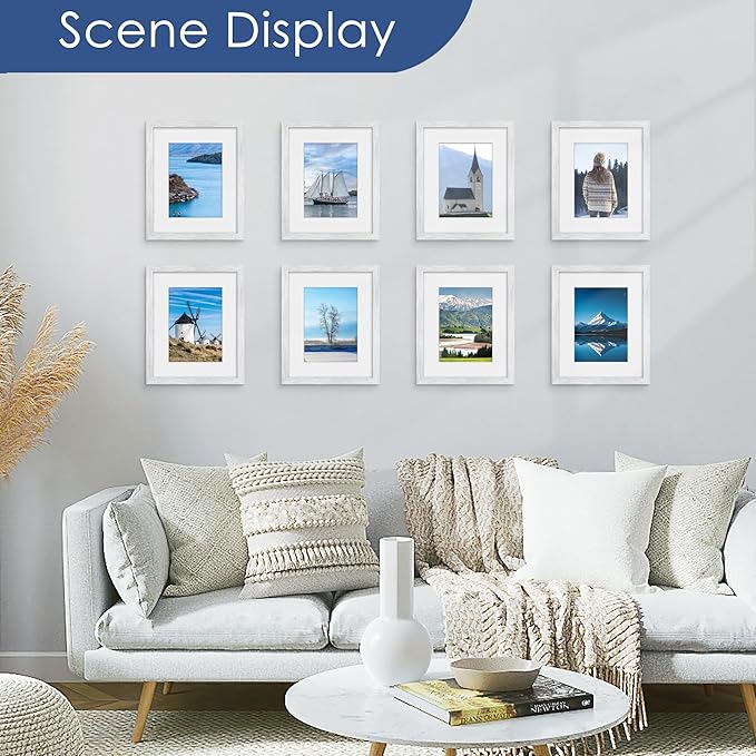 PEALSN 8x10 Picture Frame Set of 6, Display Pictures 5x7 with Mat or 8x10 without Mat for Wall Mounting or Table Top Display, Photo Frames Collage for Wall Decor, Silver.