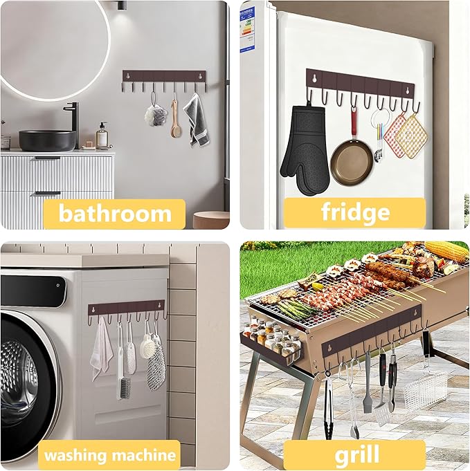Magnetic Spice Rack Organizer for Fridge Seasoning Organizer for Kitchen storage with Screw Magnetic Shelf with Hook for Refrigerator and Oven (4pack1hook-Bronze)
