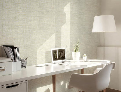 Guvana Grasscloth Peel and Stick Wallpaper Cream Textured Contact Paper Modern Removable Self Adhesive Wall Paper Thicken Fabric Faux Linen Wallpaper for Bathroom Wall Covering Vinyl 394inx15.7in