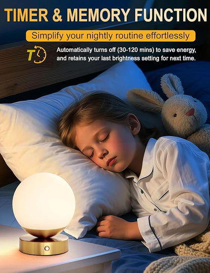 Battery Operated Rechargeable Wall Sconce Single, Brushed Gold Opal Glass Globe Wall Lamp, Wireless Touch & Remote Control, Dimmable 3 CCT + 12 RGB Colors for Bedroom Living Room Hallway