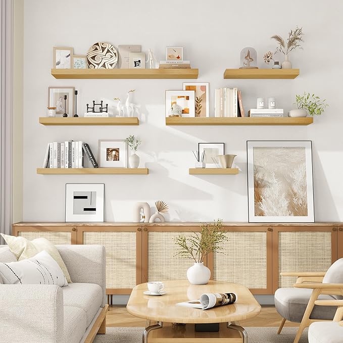 Fun Memories Floating Shelves 32 Inch Long, 9.3Inch Deep Floating Shelves for Wall, Extra Deeper & Thicker Wall Mounted Storage Shelf for Kitchen, Farmhouse, Oak, 2 Pack