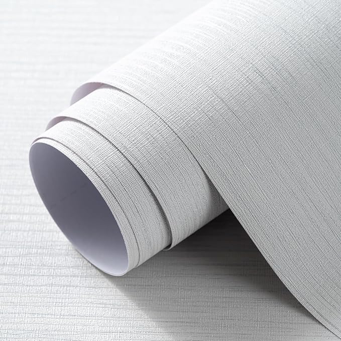 Grasscloth Textured Wallpaper White Peel and Stick 24inX393in Fabric Wall Paper Upgraded Thick Self-Adhesive Vinyl Contact Paper for Home Use