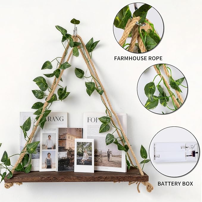 2PCS Floating Shelves for Wall, Plant Wall Decor, Hanging Shelf, Cottage Core Decor, Trinket Shelf, Wood Floating Storage Shelf for Bedroom Bathroom Living Room