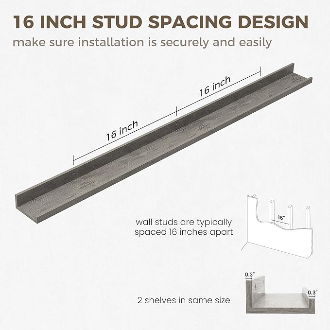 Axeman 48 Inch Floating Shelves | Picture Ledge Shelf Set of 2 | Rustic Grey Wall Shelves with Lip | Grey Picture Shelf for Wall with Ledge | Photo Ledges 48 Inch