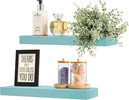 Sorbus Floating Shelves for Wall – 16 Inch Floating Shelf for Kitchen, Bedroom, Living Room, Bathroom, Home & Wall Decor - Mounted Bathroom Shelves with Invisible Brackets (Breezy Blue, 2 Pack)