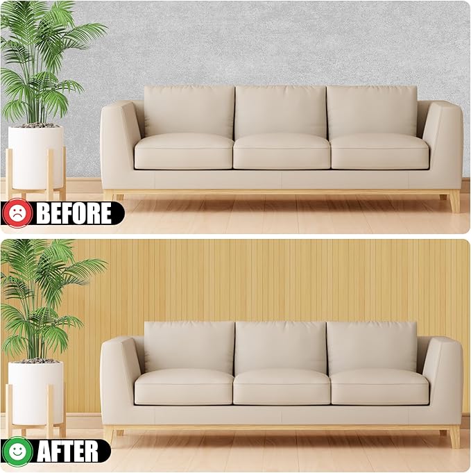 2 Pack Bamboo Wall Panel for Interior Wall Decor, Renewable Pole Wrap Wainscoting Roll Bamboo Covering Paneling for Wall Ceiling Office Bedroom Living Room (12" H x 96" L, Light-Carbonized)
