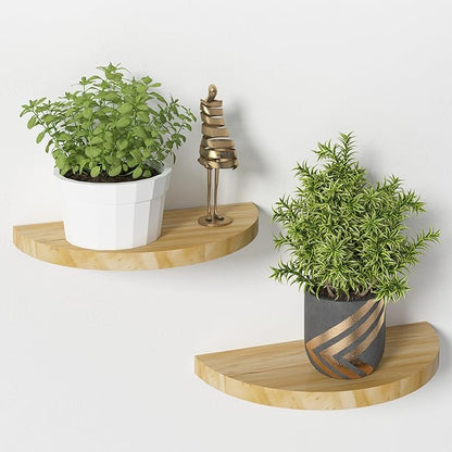 Small Floating Shelves for Wall Set of 2, Rustic Solid Pine Half Round Wood Walll Mounted Shelves for Bedroom Living Room Bathroom Kitchen Office and Plants Wall Decor (2, Primary Color)