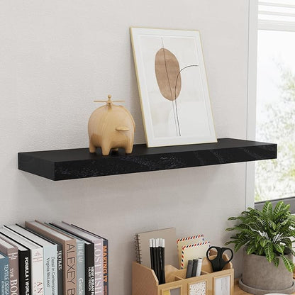 fuqing Black Floating Shelves | 24 Inch Wood Floating Shelves for Wall Set of 2 | 24" W x 6.7" D x 1.4" H Rustic Black Wooden Shelves for Bathroom Living Room Bedroom Kitchen