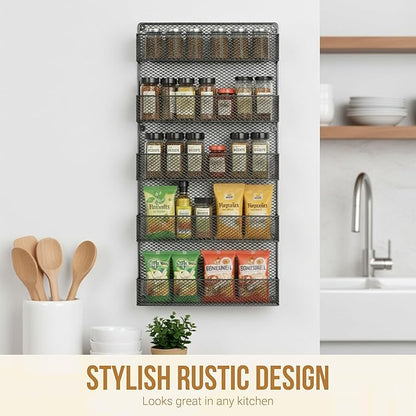 Spice Rack Organizer - Space-Saving Wall-Mount 5-Tier Wire Shelves for Pantry or Cabinets - Kitchen Organization and Storage by Home-Complete (Black)