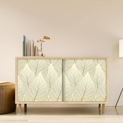 VaryStyle 17.7"x118" Luxury Gold Leaf Wallpaper White/Gold Peel and Stick Wallpaper Leaves Wall Mural Self Adhesive Stick on Vinyl Wallpaper Gold Contact Paper for Cabinets Bathroom Walls Shelf Liner