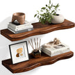 Floating Shelves for Wall, 24 inch Rustic Wooden Floating Shelves, Wall-Mounted Floating Bookshelf, Hanging Shelves with Unique Natural Grain for Living Room, Bedroom, Kitchen (Walnut Color)