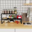 Expandable Cabinet Shelf Organizer Storage Spice Rack Shelves for Kitchen Stackable Adjustable Pantry Cupboard Bathroom Countertop Desktop(1Pack/Black/Large)
