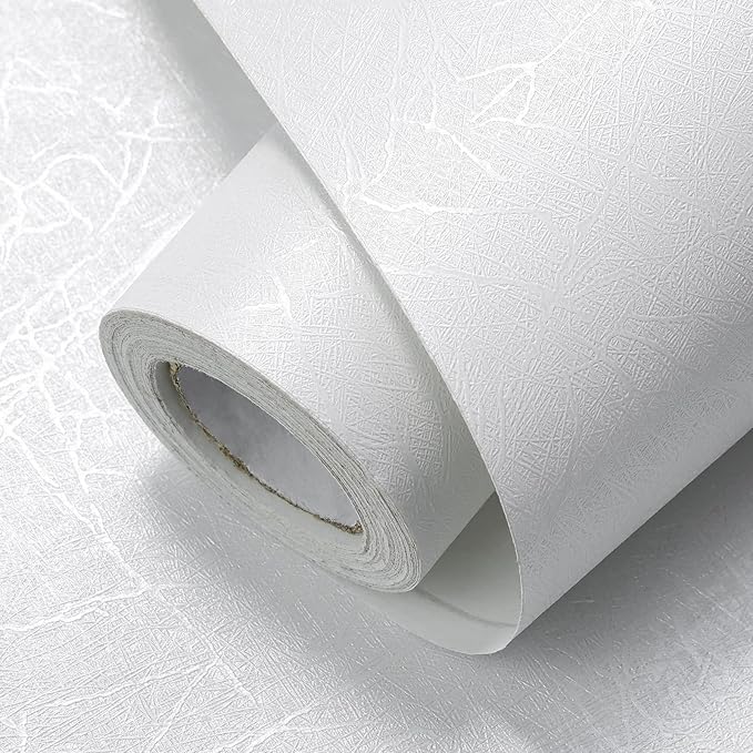 White Silk Wallpaper Embossed Peel and Stick Wallpaper A Set of 17.7 inch X 300 inch Textured Self-Adhesive Removable Contact Paper Waterproof Vinyl Roll for Bedroom Cabinet Furniture