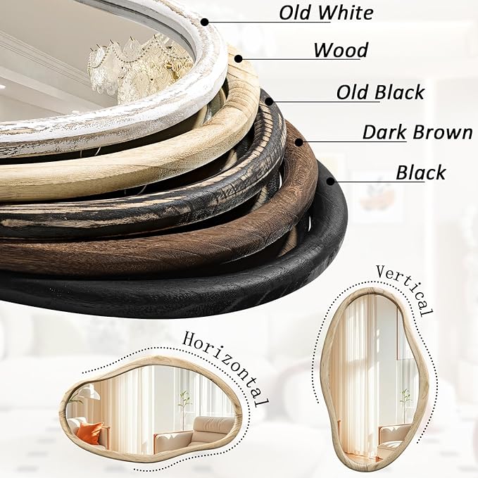 JJUUYOU Irregular Mirrors for Wall Asymmetrical Bathroom Mirror 30