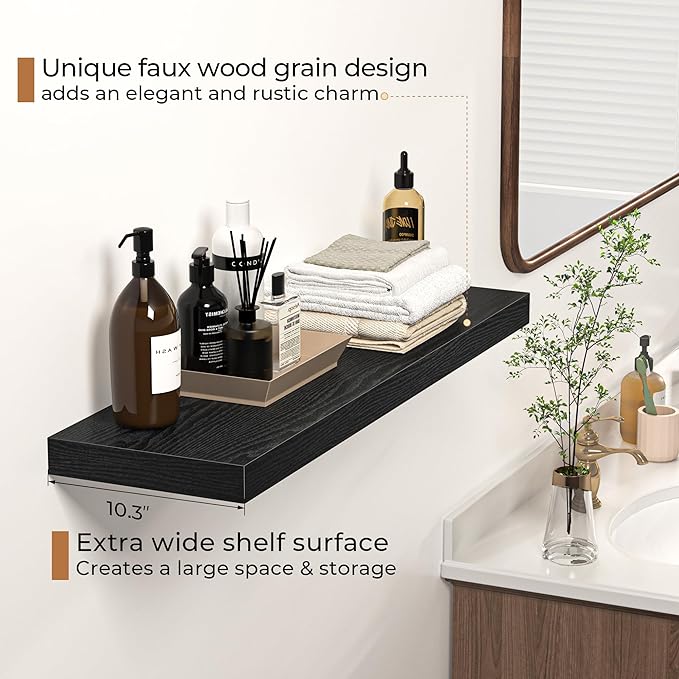 Floating Shelves - 10.3 Inch Deep Wall Shelf for Decor & Storage - Wall Mounted Display Shelving with Invisible Heavy-Duty Metal Bracket - 36