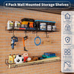 4 Pack Garage Wall Shelf, Wall Mounted Storage Shelves, Heavy Duty Metal Shelves for Room Wall, Loads 160 LBS Floating Shelves Mesh Storage Rack for Garage, Office, Basement,Wall Cabinet and Kitchen