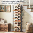 HOOBRO 10 Tiers Vertical Shoe Rack, Wooden Shoe Storage Organizer with Hooks, Narrow Shoe Tower for 20 Pairs, Space Saving, for Entryway, Living Room, Bedroom, Rustic Brown FG140XJ01