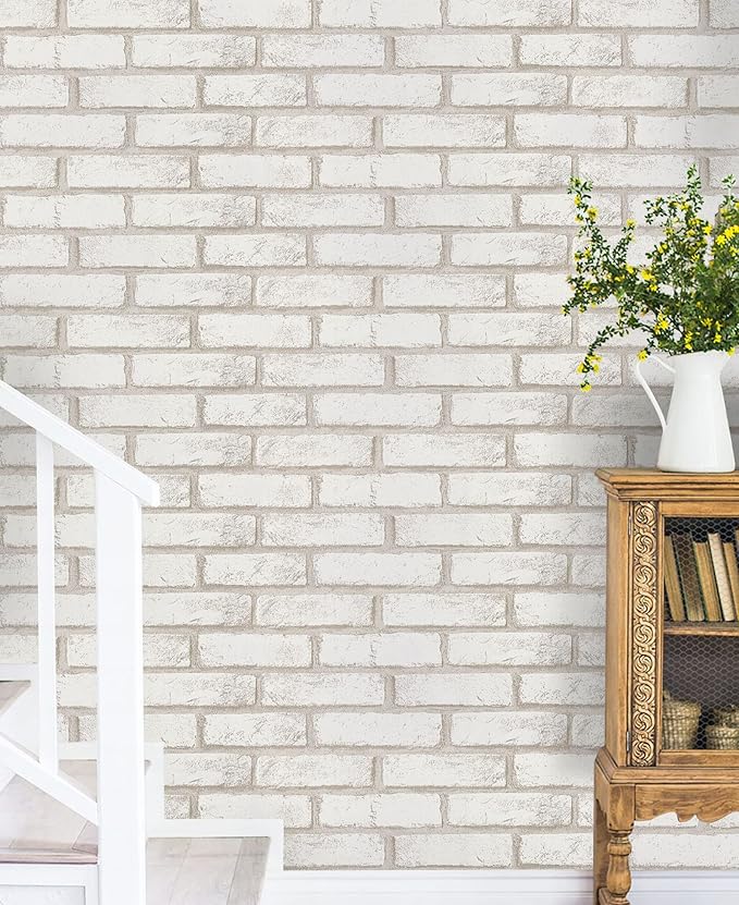 Timeet Beige White Brick Peel and Stick Wallpaper 17.7