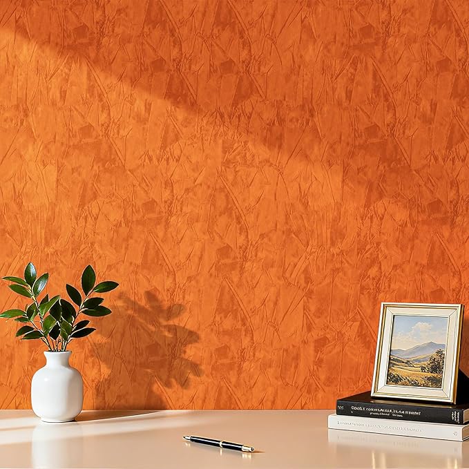 17.5"x317" Crushed Orange Velvet Peel and Stick Wallpaper Orange Wallpaper Self Adhesive Felt Drawer Liner for Jewelry Art Crafts Velvet Fabric Contact Paper for Cabinets Felt Flocking Liner