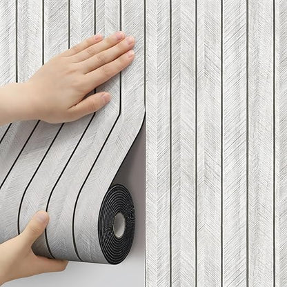 Thick Wood Slat Wall Panels, Modern 3D Peel and Stick, 15.75"x118" Self-Adhesive Accent Wall with Sound Dampening for TV Wall and Ceiling, Bedroom, Home Office, Light Grey, 13 Sq Ft
