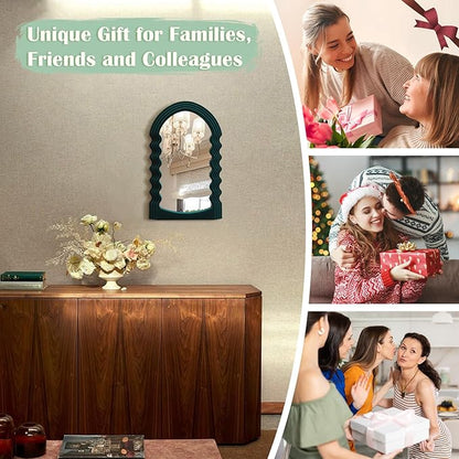 Green Wall Mirror Decor for Hallway Entryway, Irregular Arched Small Decorative Mirrors for Home Office Living Room, Modern Hanging Wall Art Sculpture for Christmas Wedding Gift (Green)