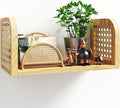 Rattan Wall Shelf, 8 Inch Deep Wooden Hanging Bookshelf, Natural Cute Nursery Shelves Wall Mounted, Boho Decorative Floating Shelves for Kids Room, Living Room, Play Room, Bedroom