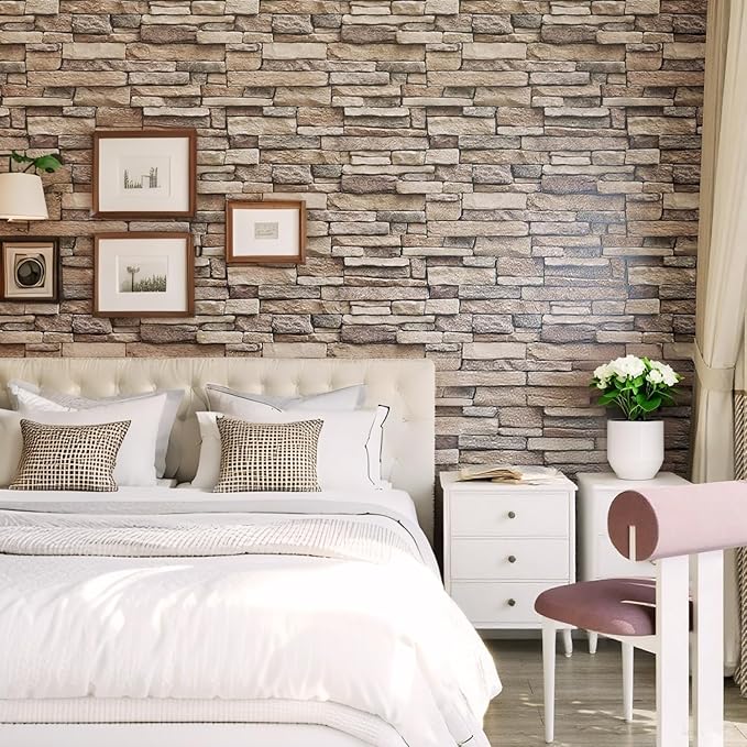 Yancorp 32.8ft Peel and Stick Wallpaper Stone Brick Wallpaper Self-Adhesive Backsplash Decorative Wallpaper Wall Covering