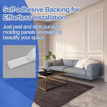 RELIANCER Peel and Stick Wall Molding Kit,34PCS Pre-Cut Door Molding Panels,3D Moulding Wainscoting Panel,Self Adhesive Walls Moulding Trim,Wall Modular Frames for Interior Walls Decor Home Bedroom